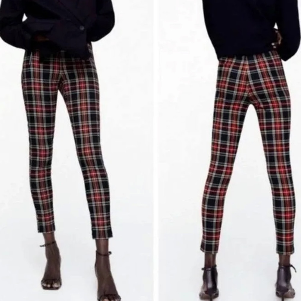 Zara Plaid Leggings with Front Zip